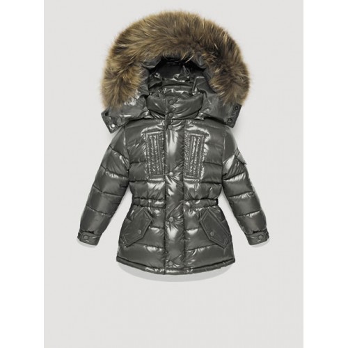 Doudoune Moncler Enfant Capuche Fourrures Gris
